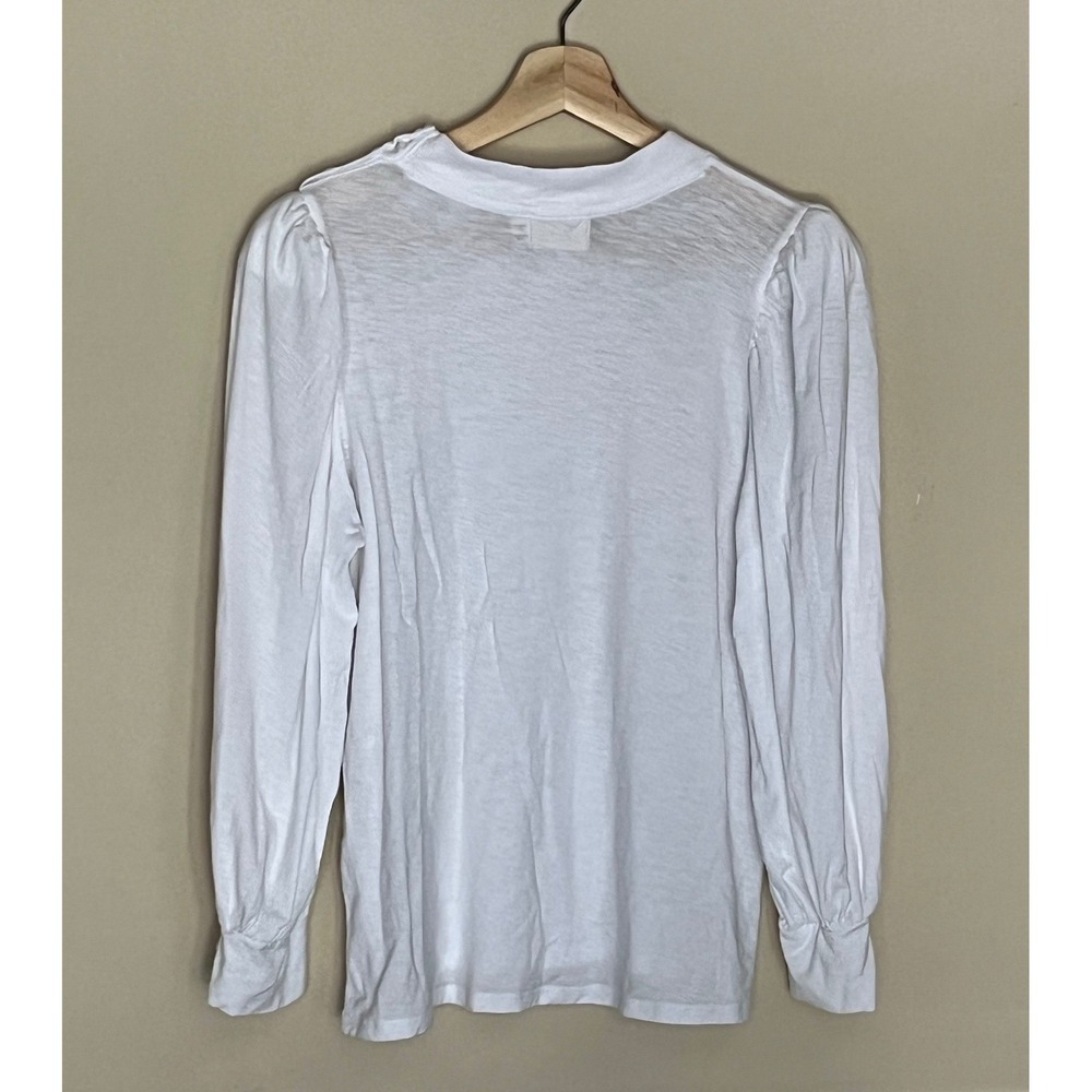 Nation LTD Britton White Mock Neck Puff Sleeve Balloon Top Small Slub Jersey Tee
